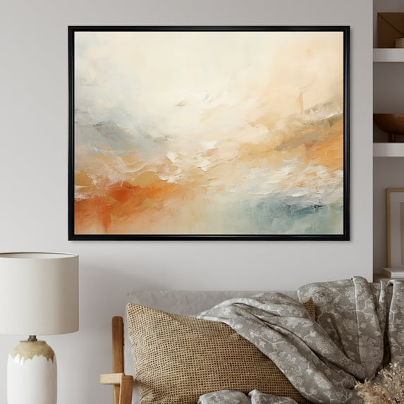 Designart "Abstract River In Minimal Gold And Beige I" Northern Lights Floater Framed Canvas Prints