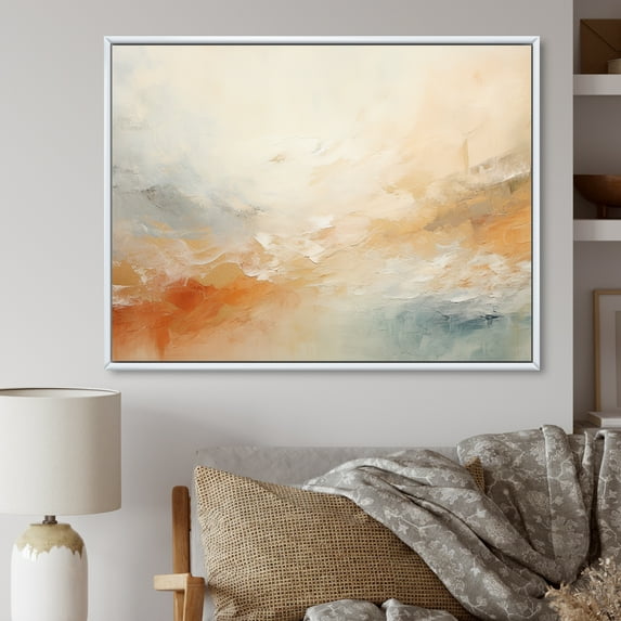 Designart "Abstract River In Minimal Gold And Beige I" Northern Lights Floater Framed Canvas Prints