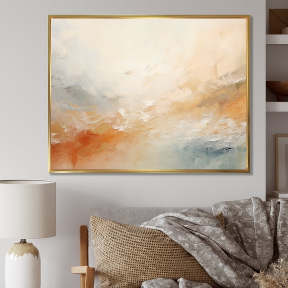 Designart "Abstract River In Minimal Gold And Beige I" Northern Lights Floater Framed Canvas Prints