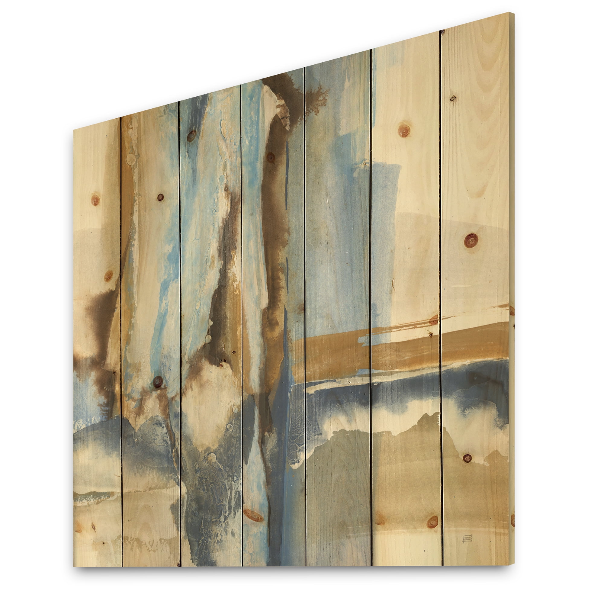 Designart 'Abstract River Run II' Modern & Contemporary Print on Natural Pine Wood