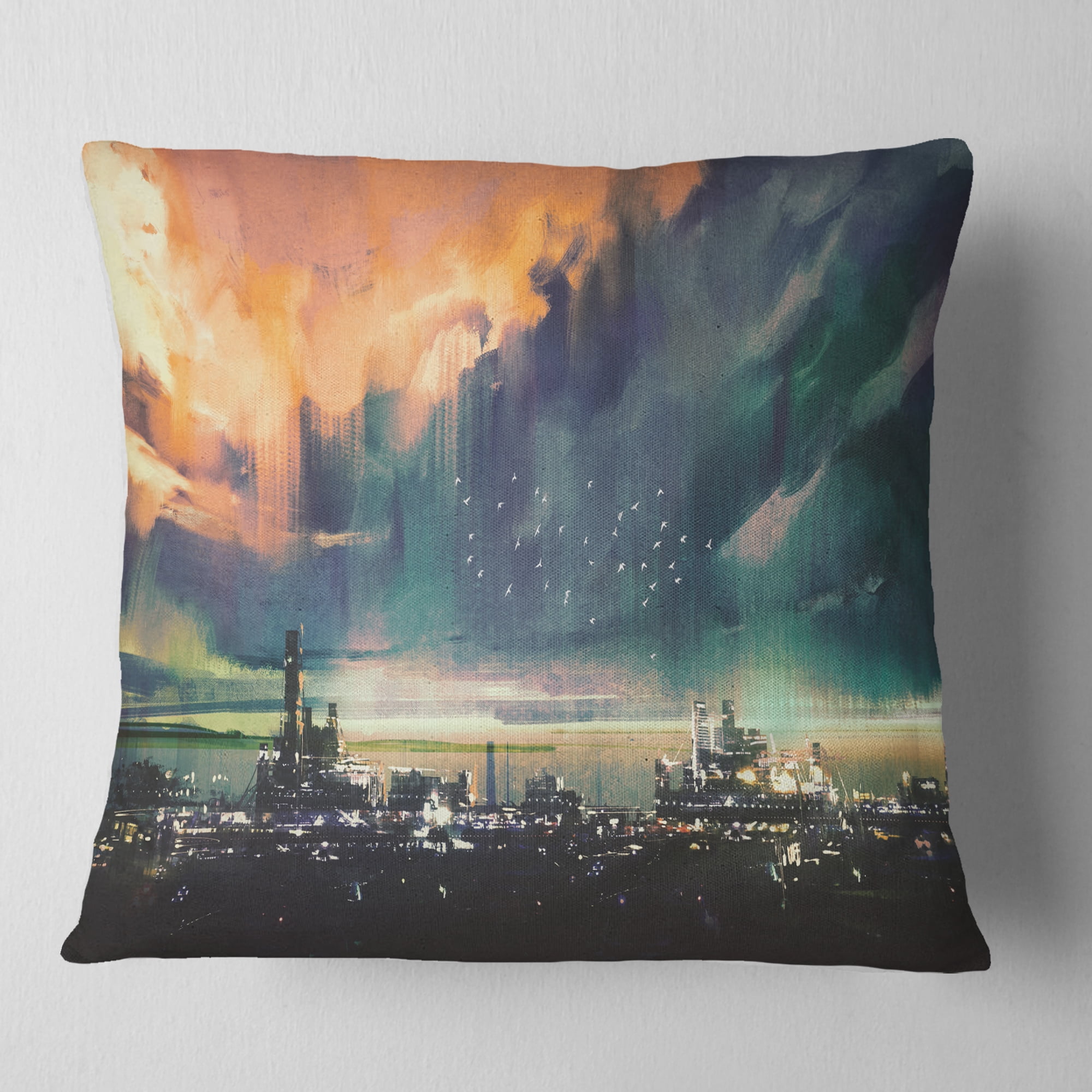 Designart Abstract Sci fi City Watercolor - Photography Throw Pillow - 16x16
