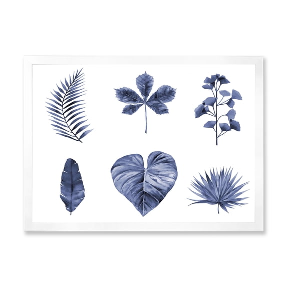 Designart 'Abstract Set Of Plant Leaves Blue' Traditional Framed Art Print