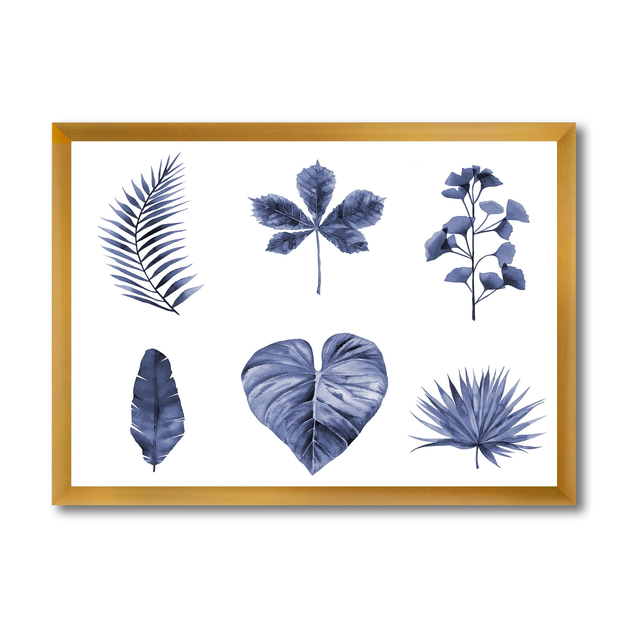 Designart 'Abstract Set Of Plant Leaves Blue' Traditional Framed Art Print