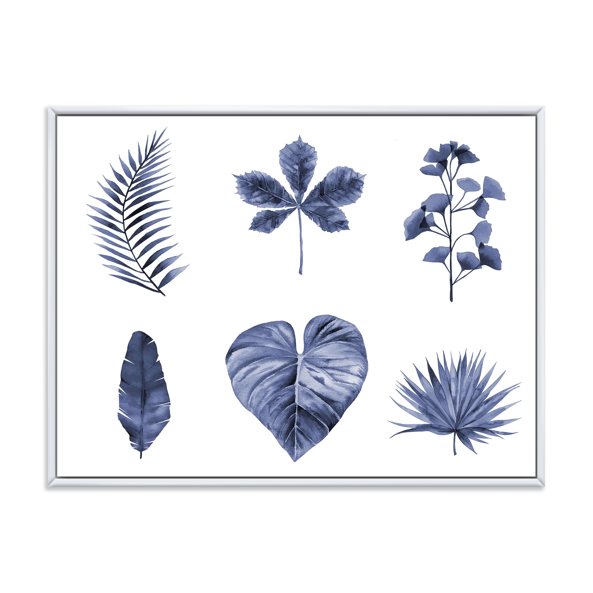 Designart 'Abstract Set Of Plant Leaves Blue' Traditional Framed Canvas Wall Art Print