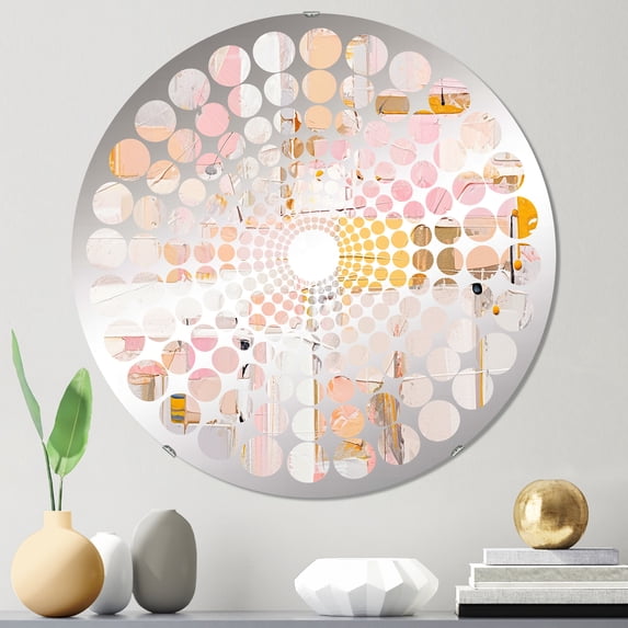 Designart "Abstract Shadows in Pink and Gold" Abstract Shapes Radial Dot Round Wall Mirror - Abstract Oval Printed Decorative Mirror - Multiple Color Options