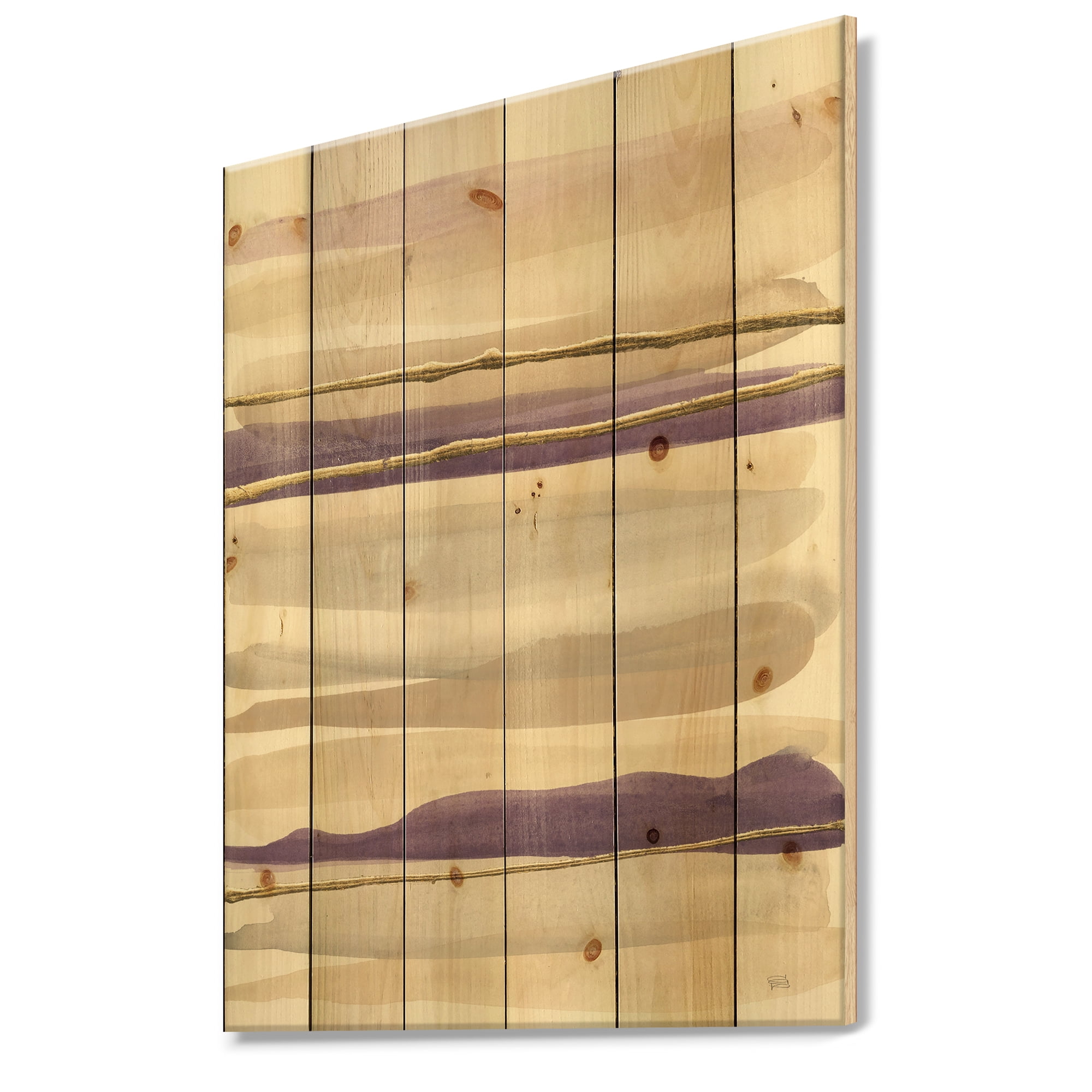 Designart 'Abstract Shape of Glam Purple' Shabby Chic Print on Natural Pine Wood