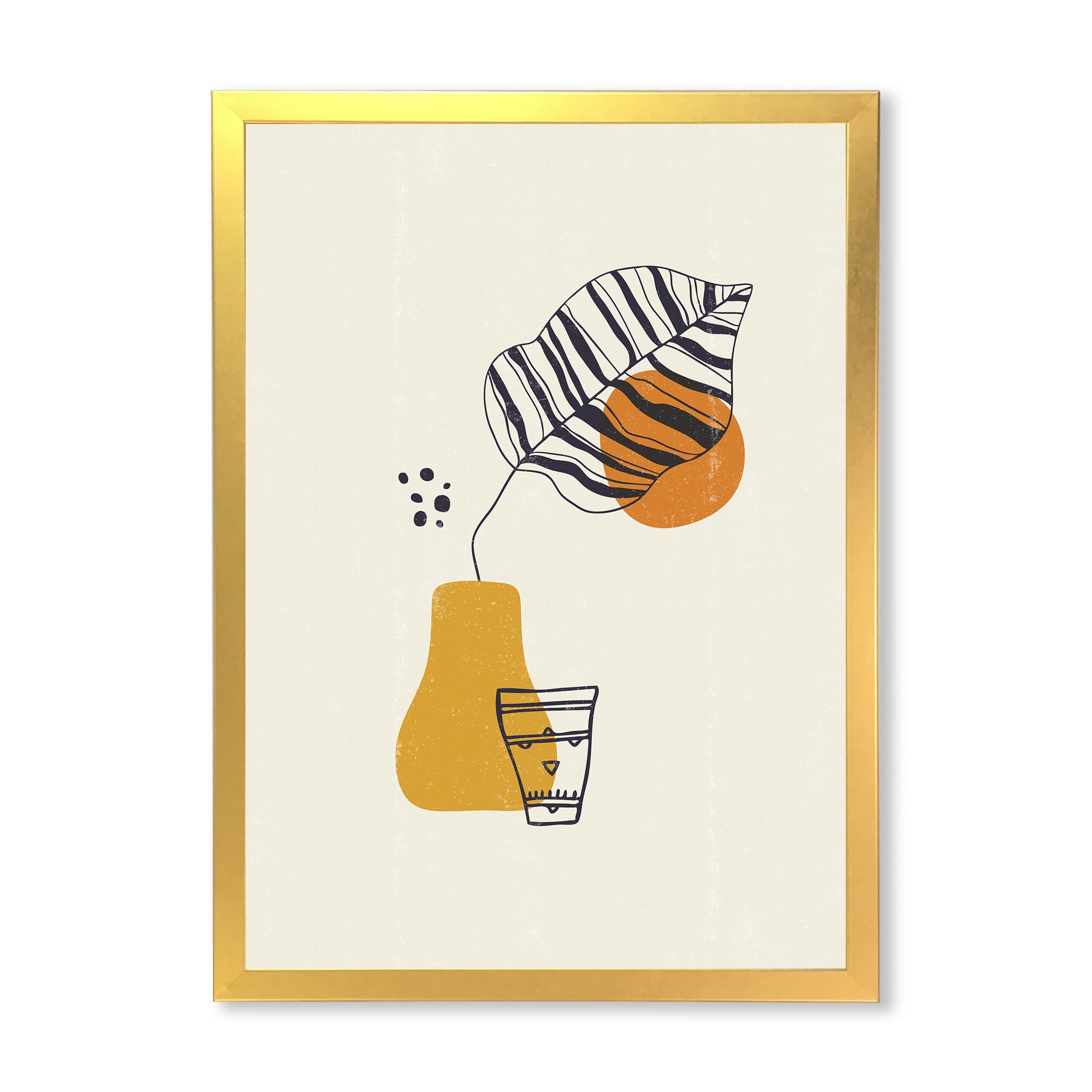 Designart 'Abstract Shapes Botanical Minimalist Leaf' Modern Framed Art Print