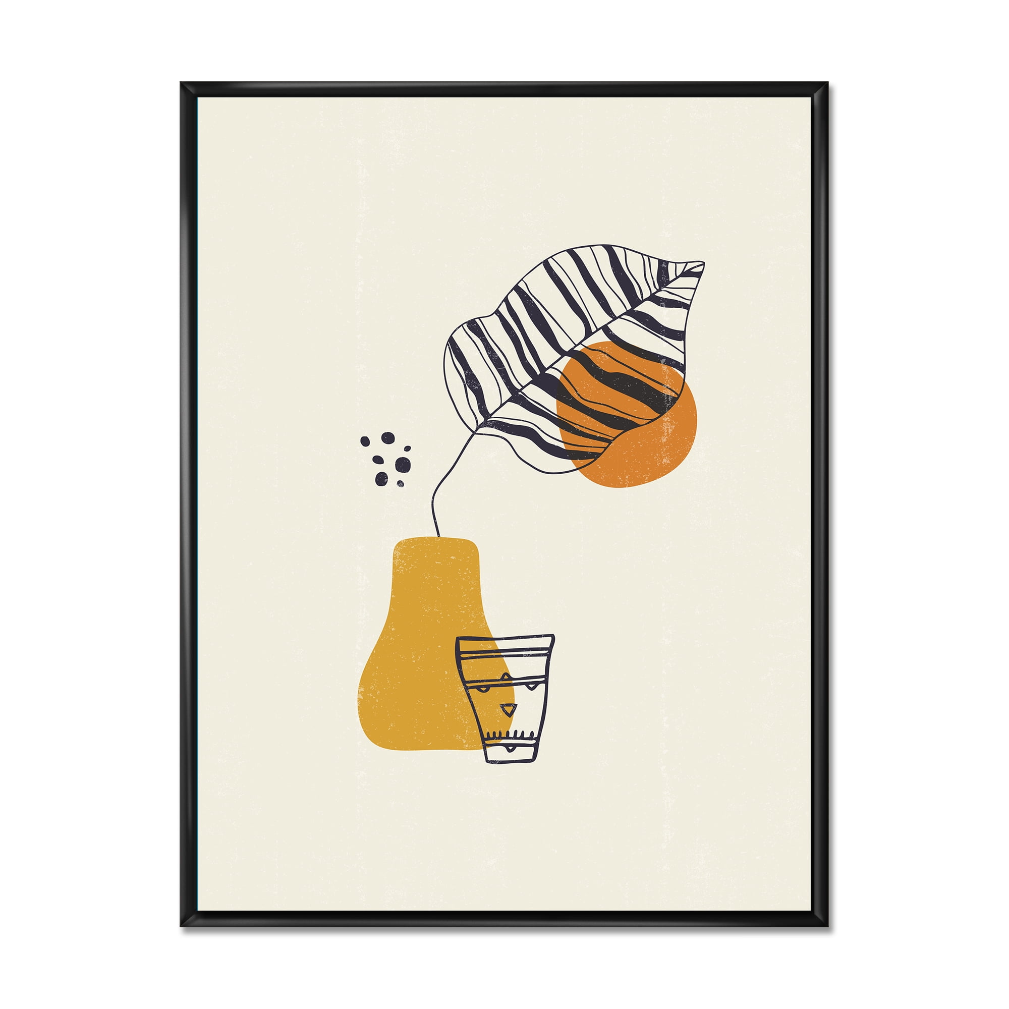 Designart 'Abstract Shapes Botanical Minimalist Leaf' Modern Framed Canvas Wall Art Print