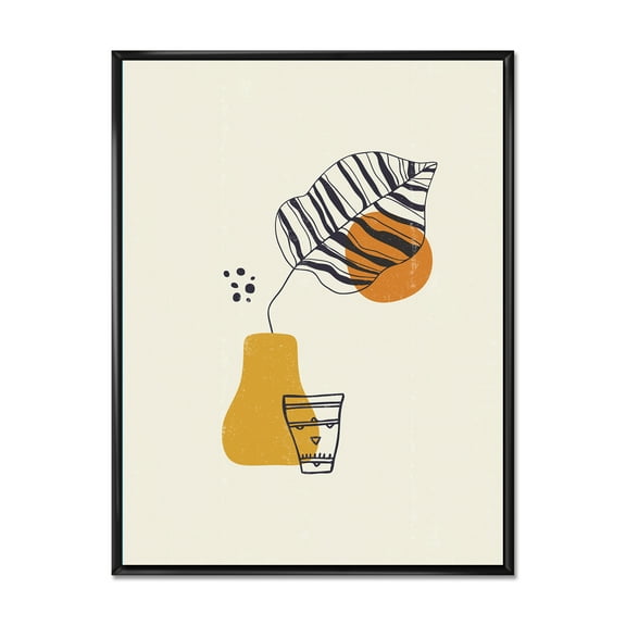 Designart 'Abstract Shapes Botanical Minimalist Leaf' Modern Framed Canvas Wall Art Print