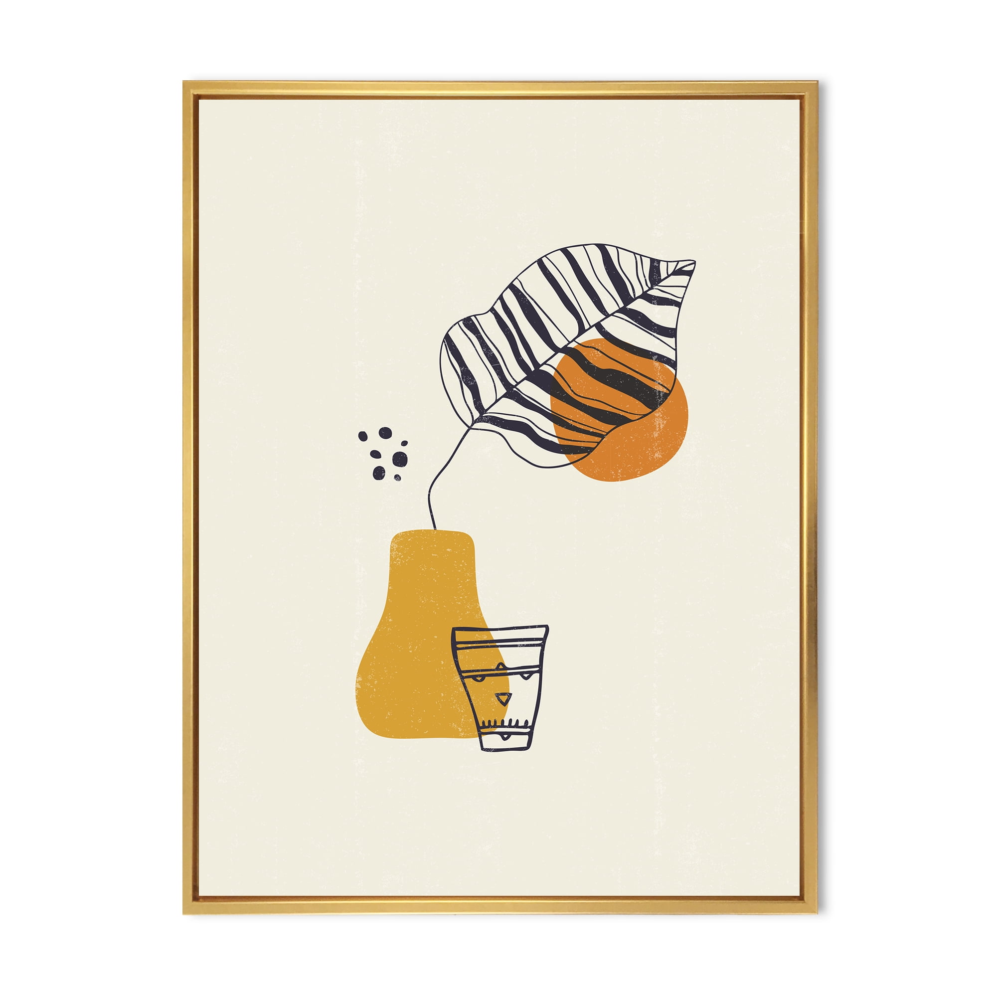 Designart 'Abstract Shapes Botanical Minimalist Leaf' Modern Framed Canvas Wall Art Print