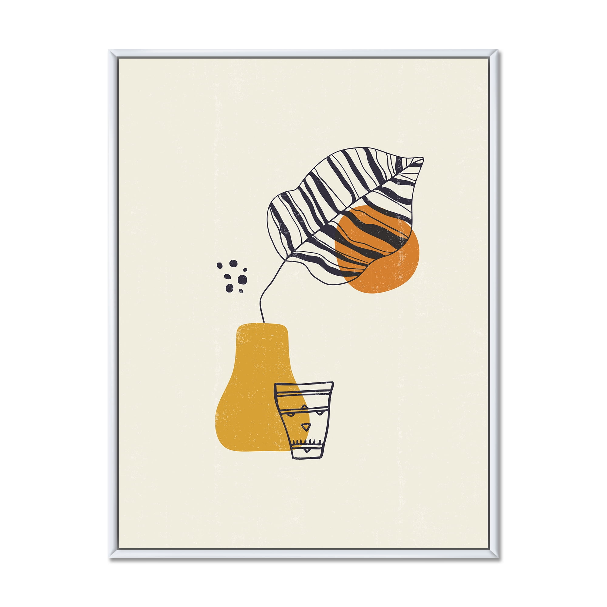 Designart 'Abstract Shapes Botanical Minimalist Leaf' Modern Framed Canvas Wall Art Print