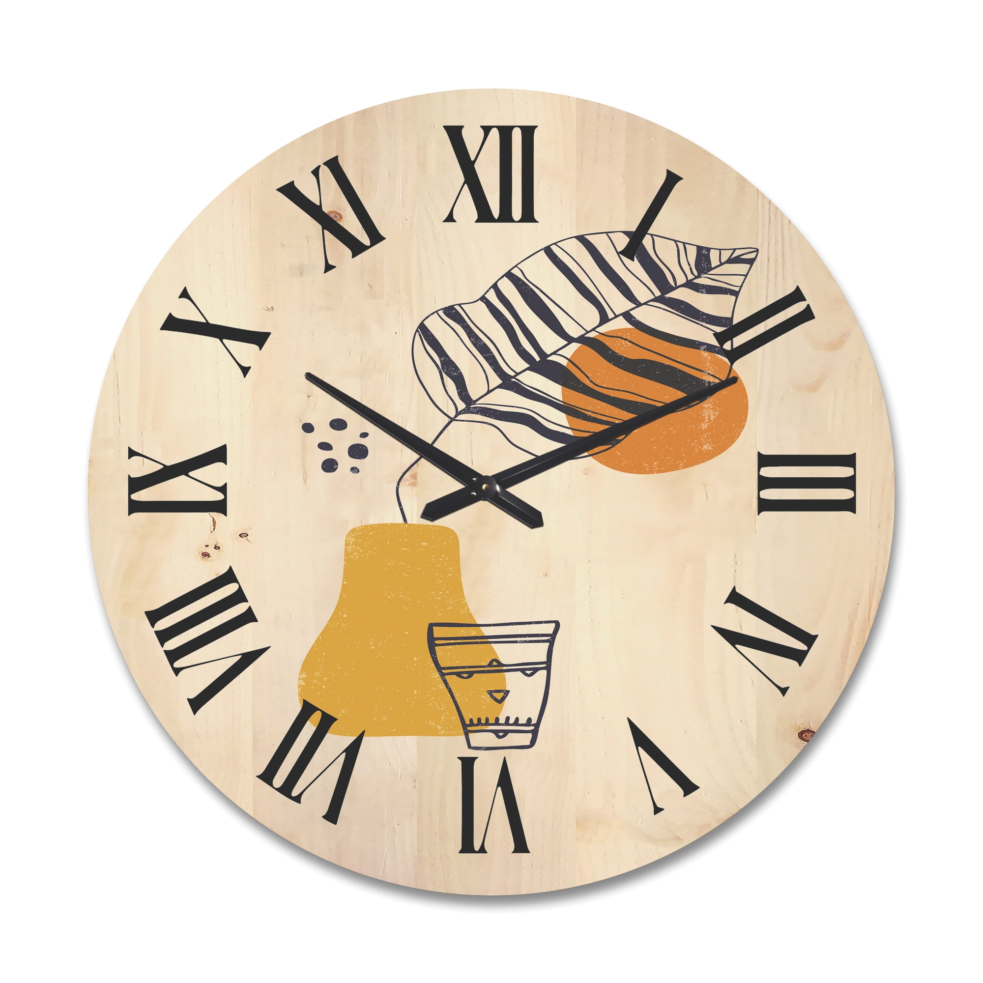Designart 'Abstract Shapes Botanical Minimalist Leaf' Modern Wood Wall Clock