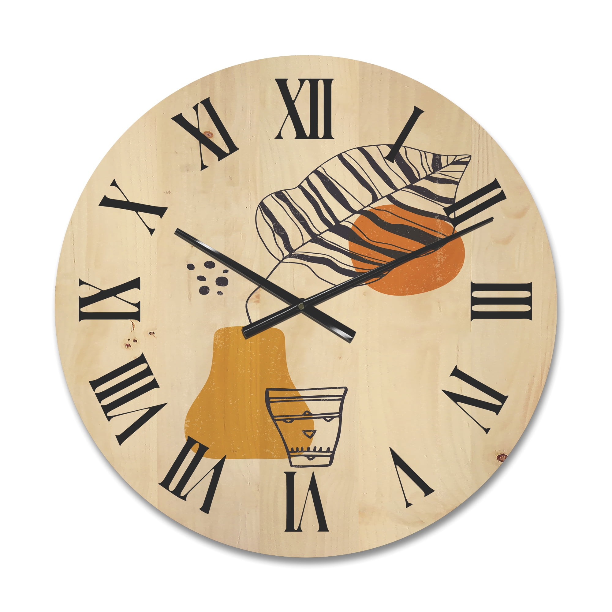 Designart 'Abstract Shapes Botanical Minimalist Leaf' Modern Wood Wall Clock