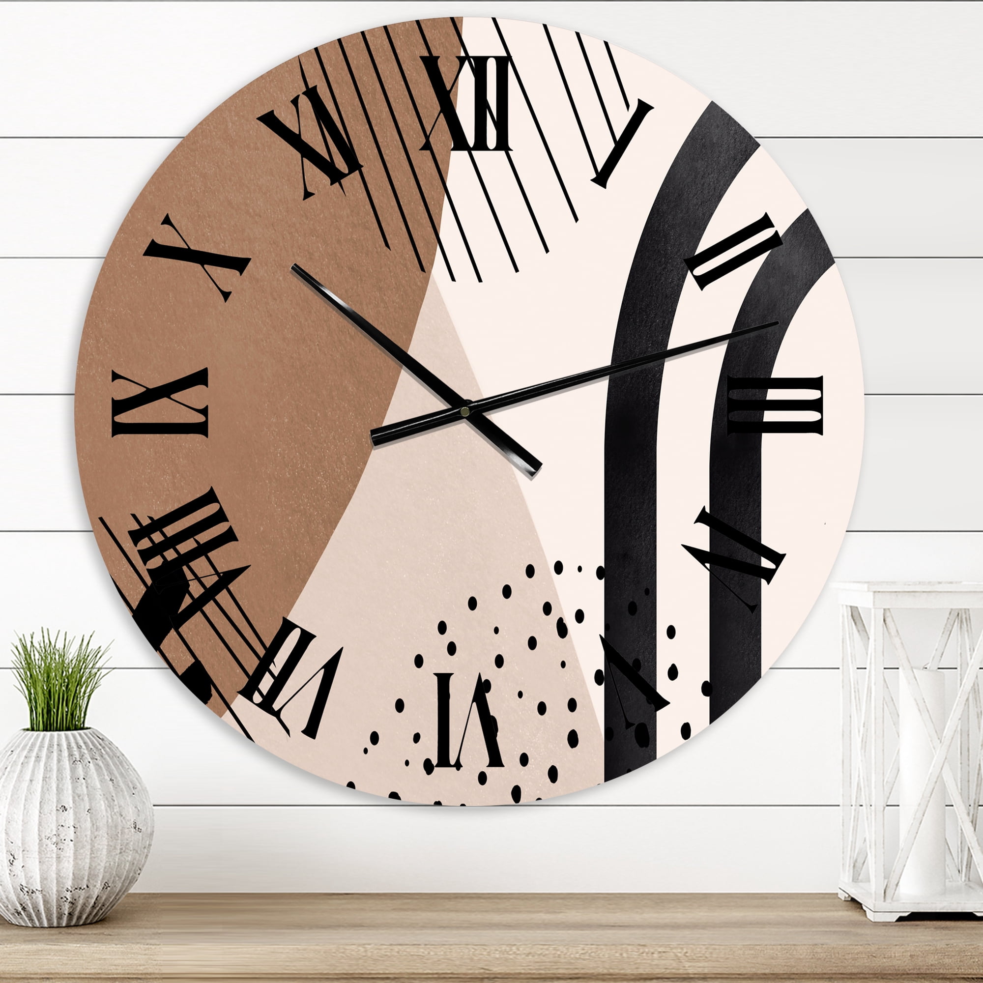 Designart 'Abstract Shapes In Terracotta And Ivory Shapes I' Modern Wall Clock