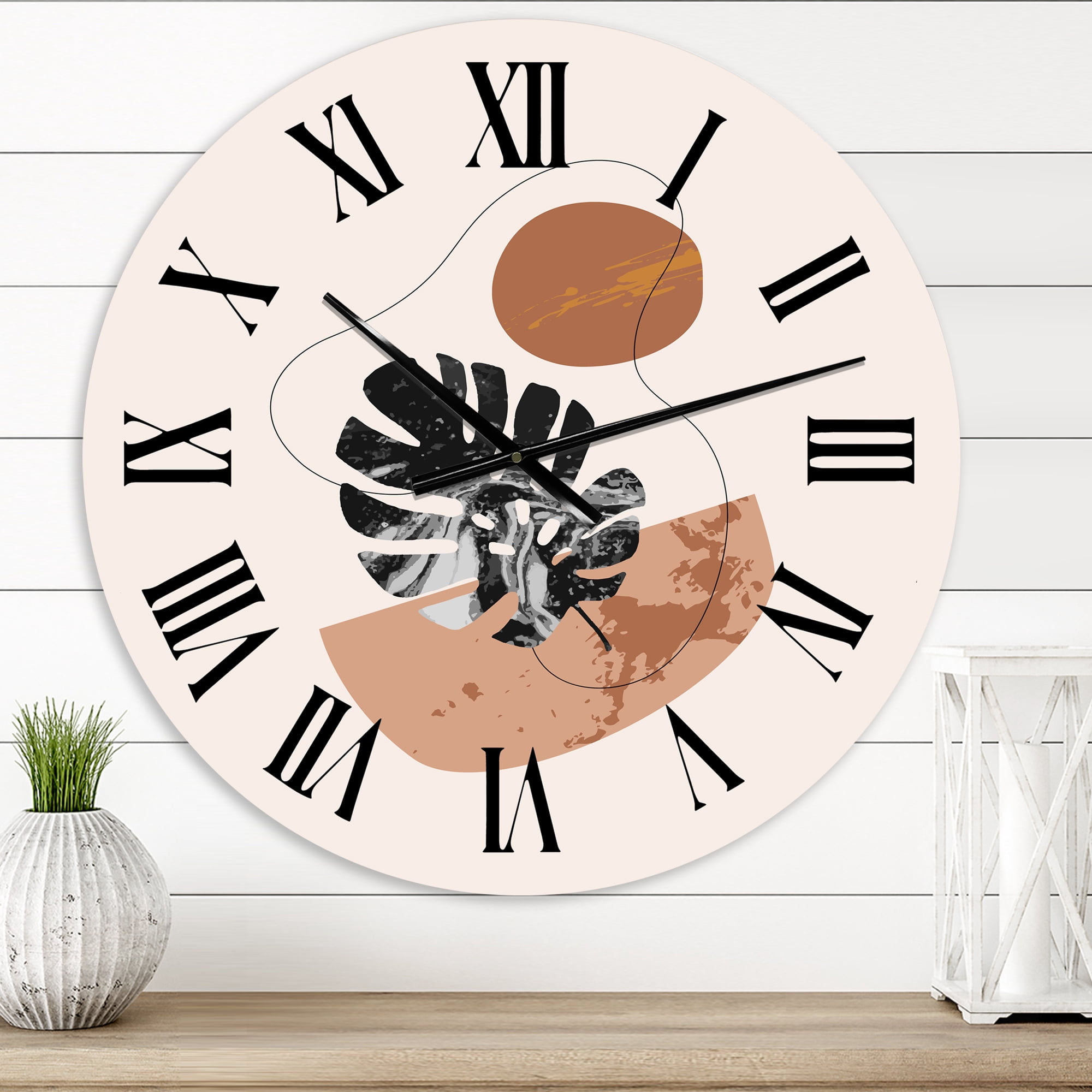 Designart 'Abstract Shapes & Tropical Monstera Leaves' Modern Wall Clock