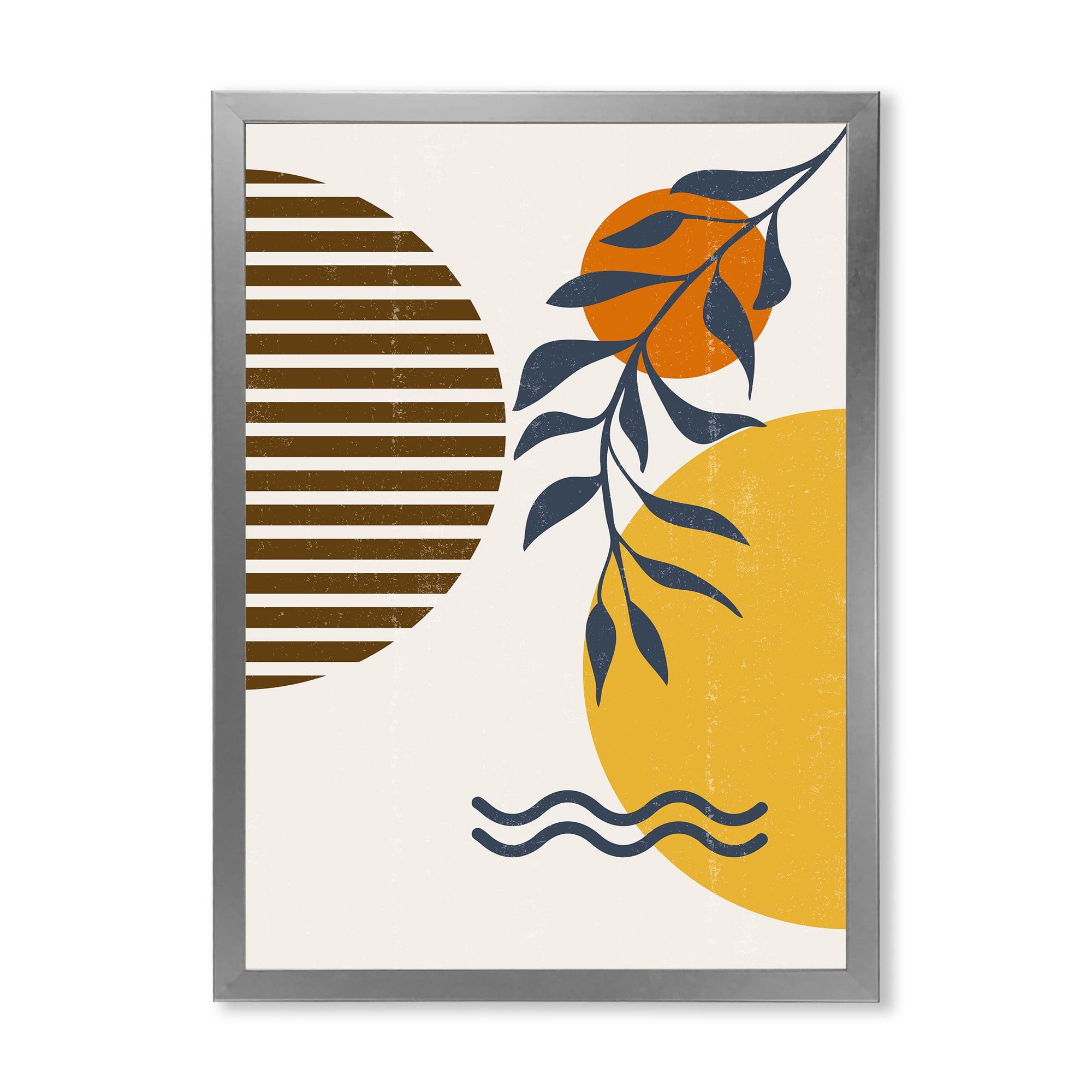 Designart 'Abstract Shapes With Botanical Minimalist Leaf I' Modern Framed Art Print