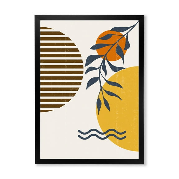 Designart 'Abstract Shapes With Botanical Minimalist Leaf I' Modern Framed Art Print