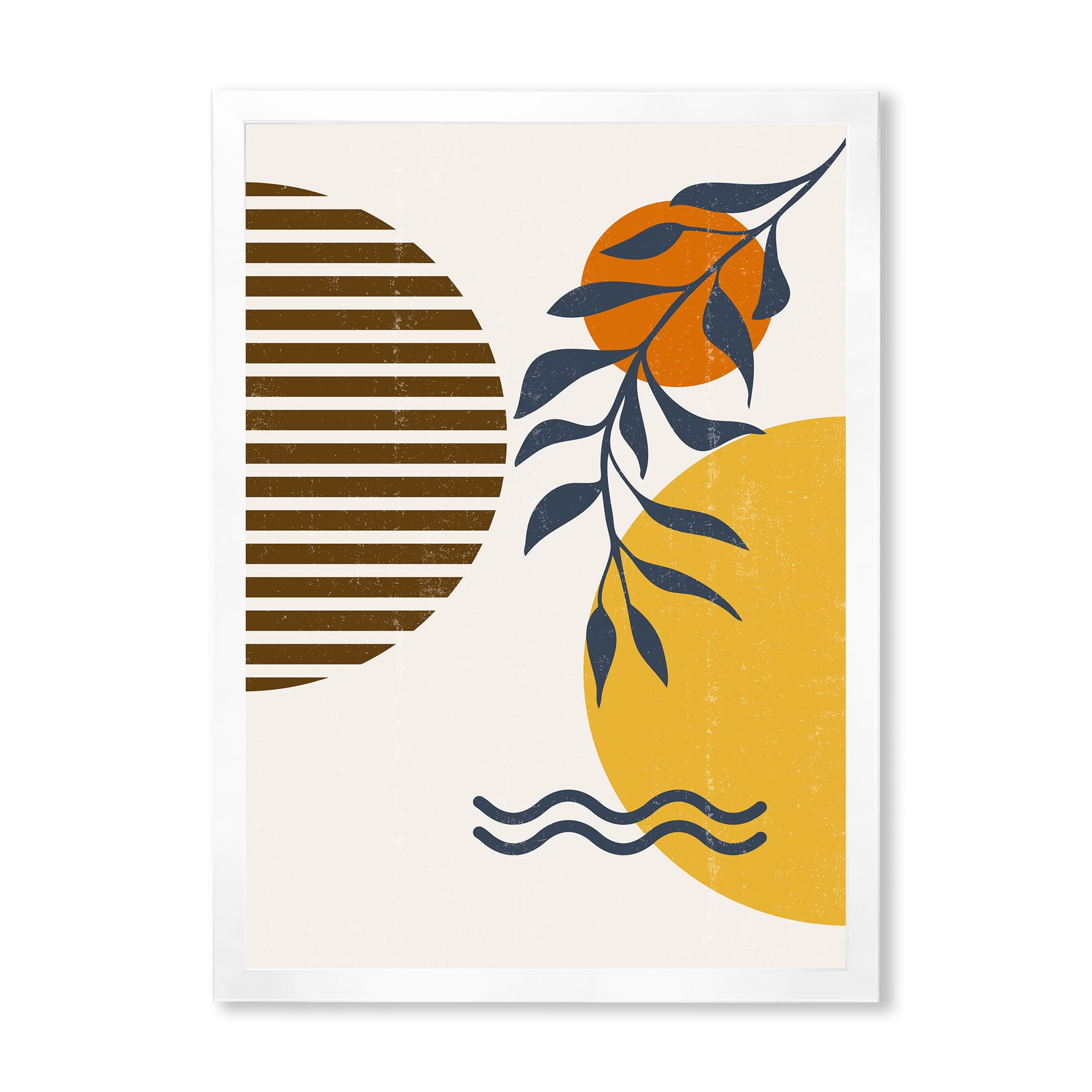 Designart 'Abstract Shapes With Botanical Minimalist Leaf I' Modern Framed Art Print