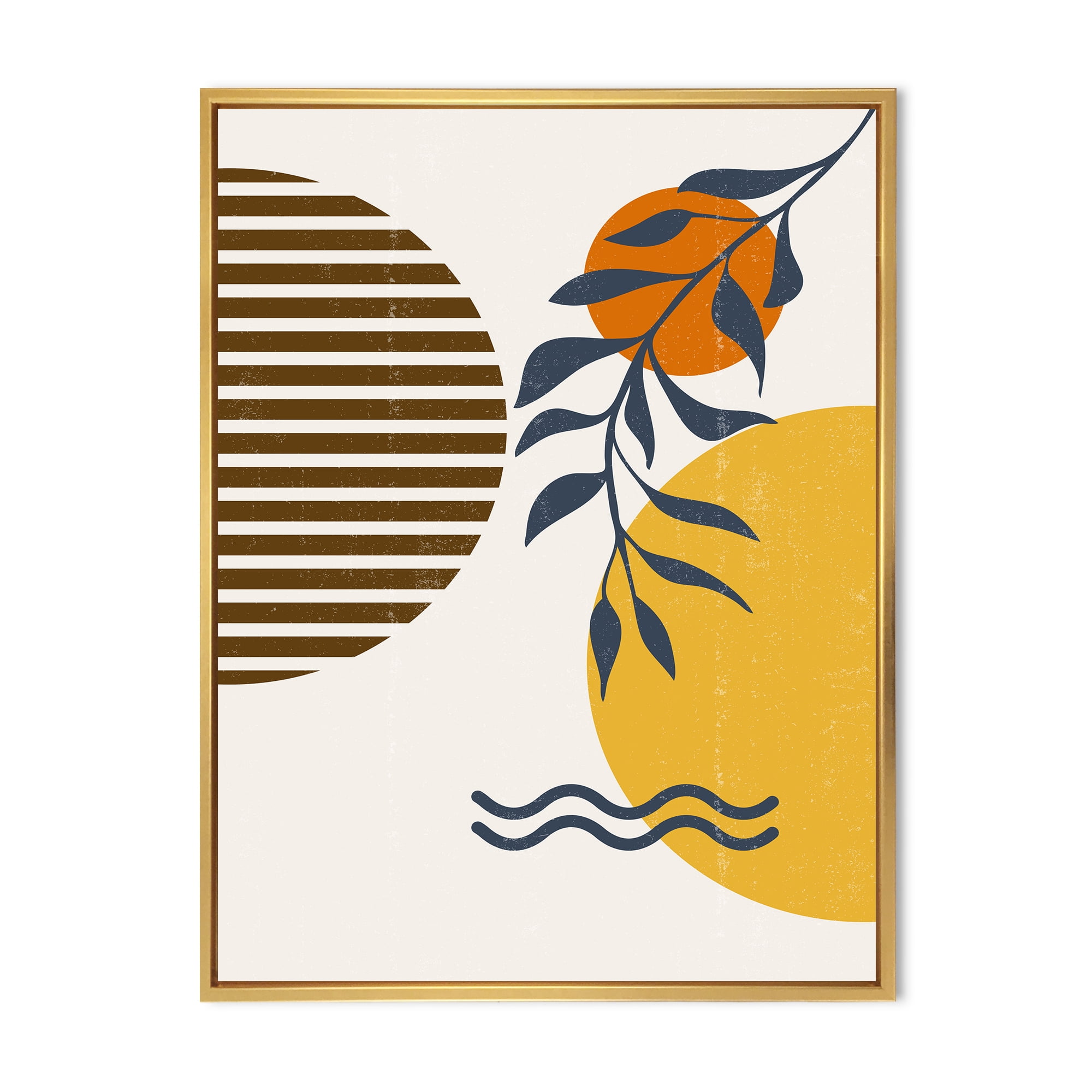 Designart 'Abstract Shapes With Botanical Minimalist Leaf I' Modern Framed Canvas Wall Art Print