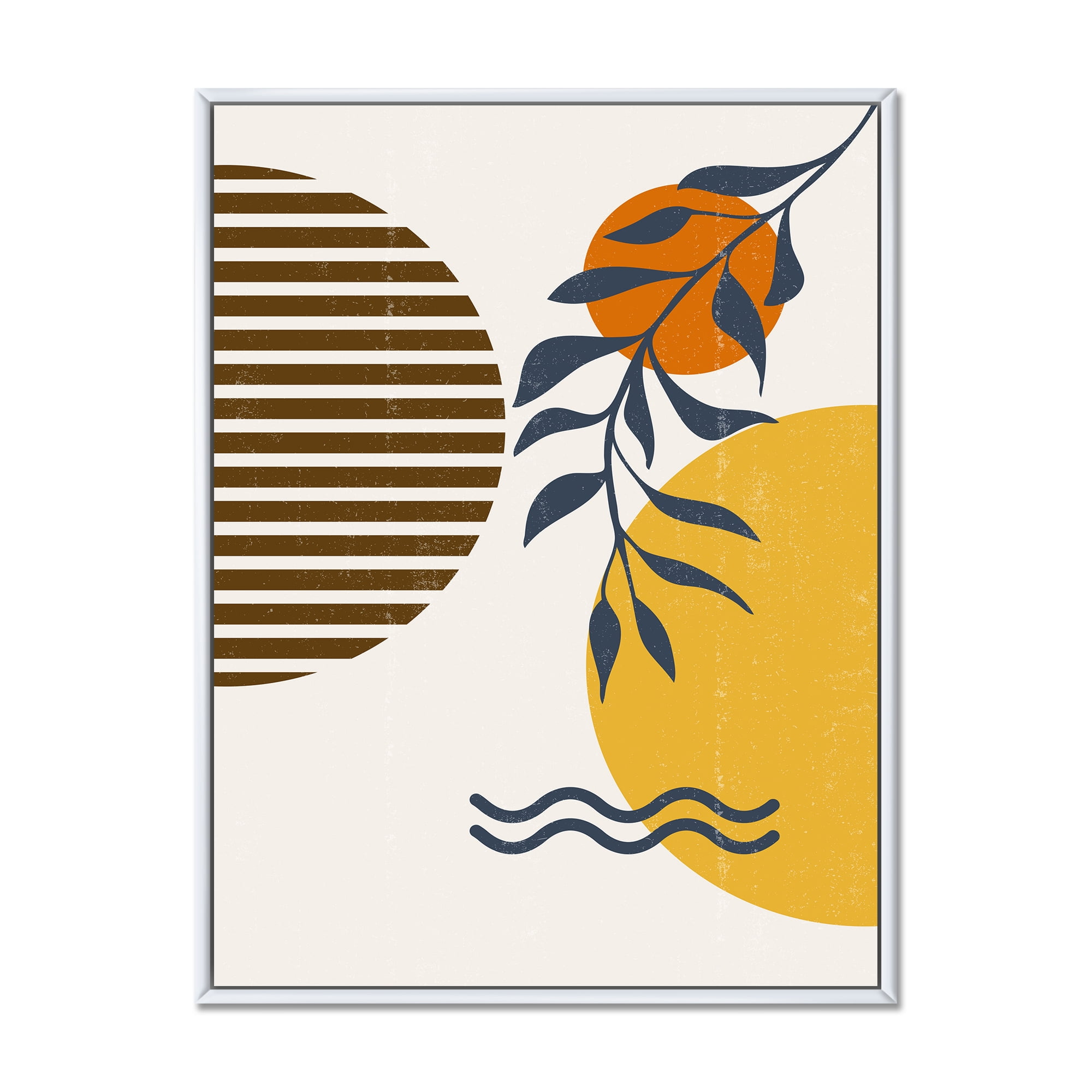 Designart 'Abstract Shapes With Botanical Minimalist Leaf I' Modern Framed Canvas Wall Art Print