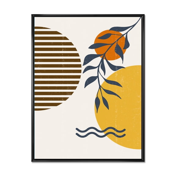 Designart 'Abstract Shapes With Botanical Minimalist Leaf I' Modern Framed Canvas Wall Art Print