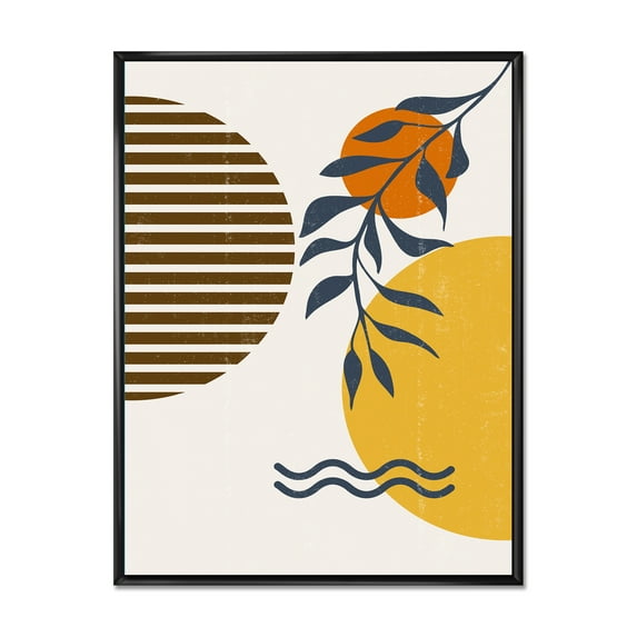 Designart 'Abstract Shapes With Botanical Minimalist Leaf I' Modern Framed Canvas Wall Art Print