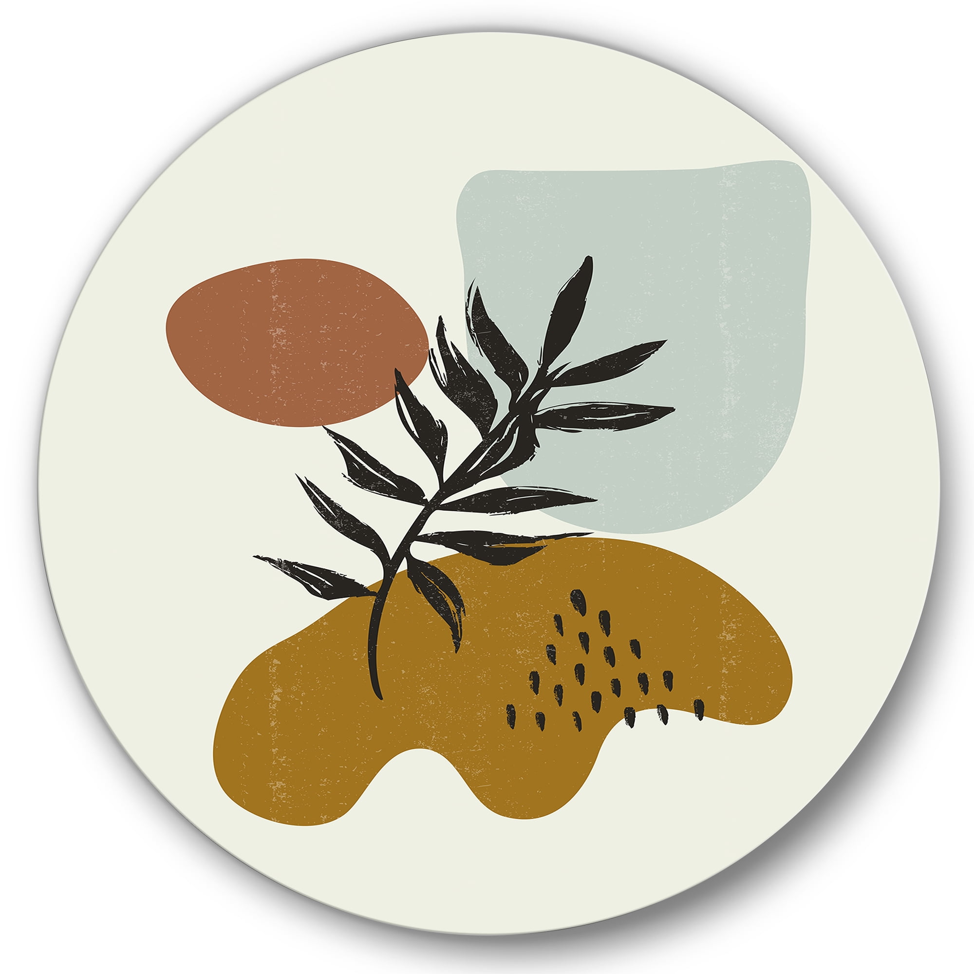 Designart 'Abstract Shapes With Botanical Minimalist Leaf II' Modern Circle Metal Wall Art 29x29 - Disc of 29