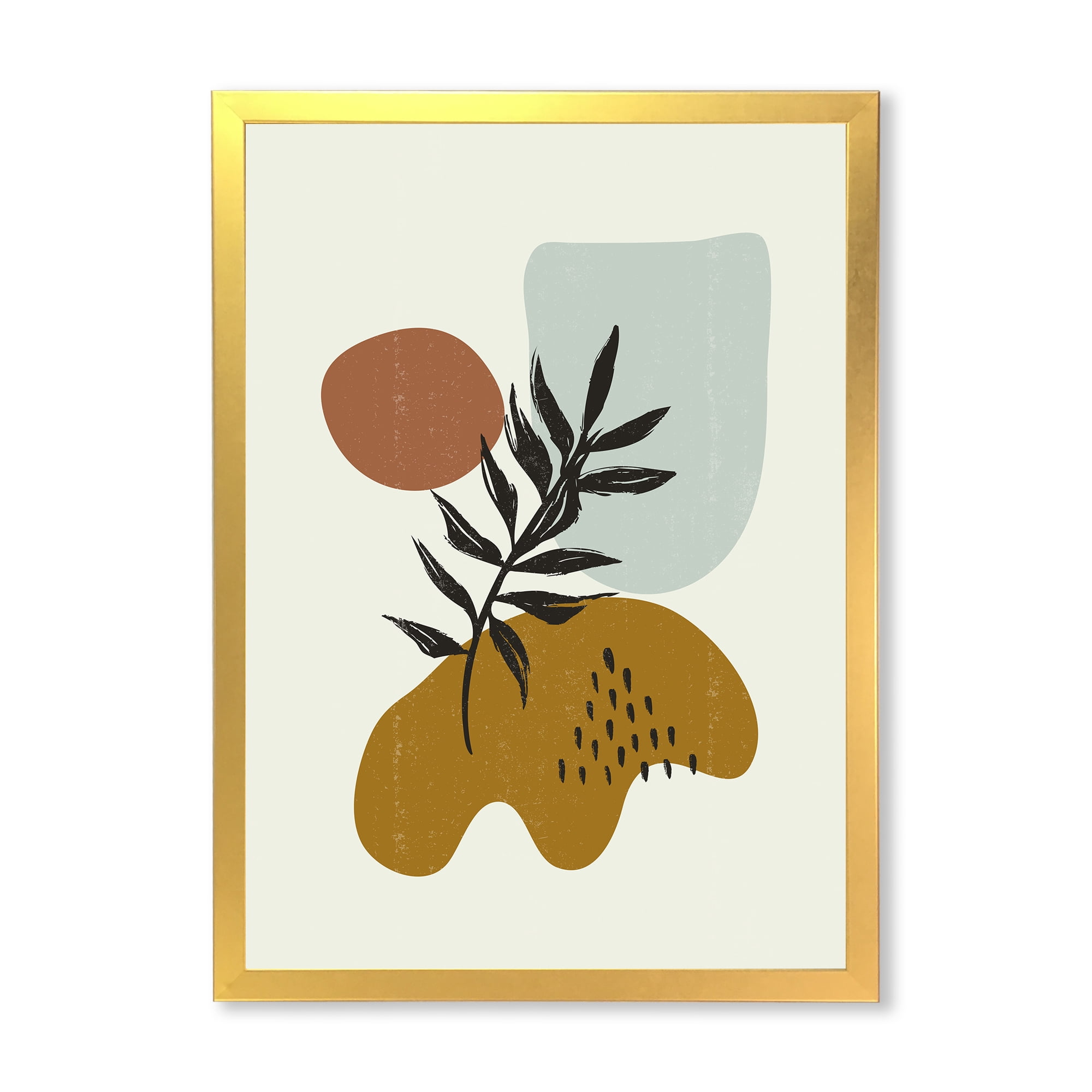 Designart 'Abstract Shapes With Botanical Minimalist Leaf II' Modern Framed Art Print