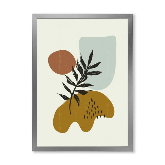 Designart 'Abstract Shapes With Botanical Minimalist Leaf II' Modern Framed Art Print