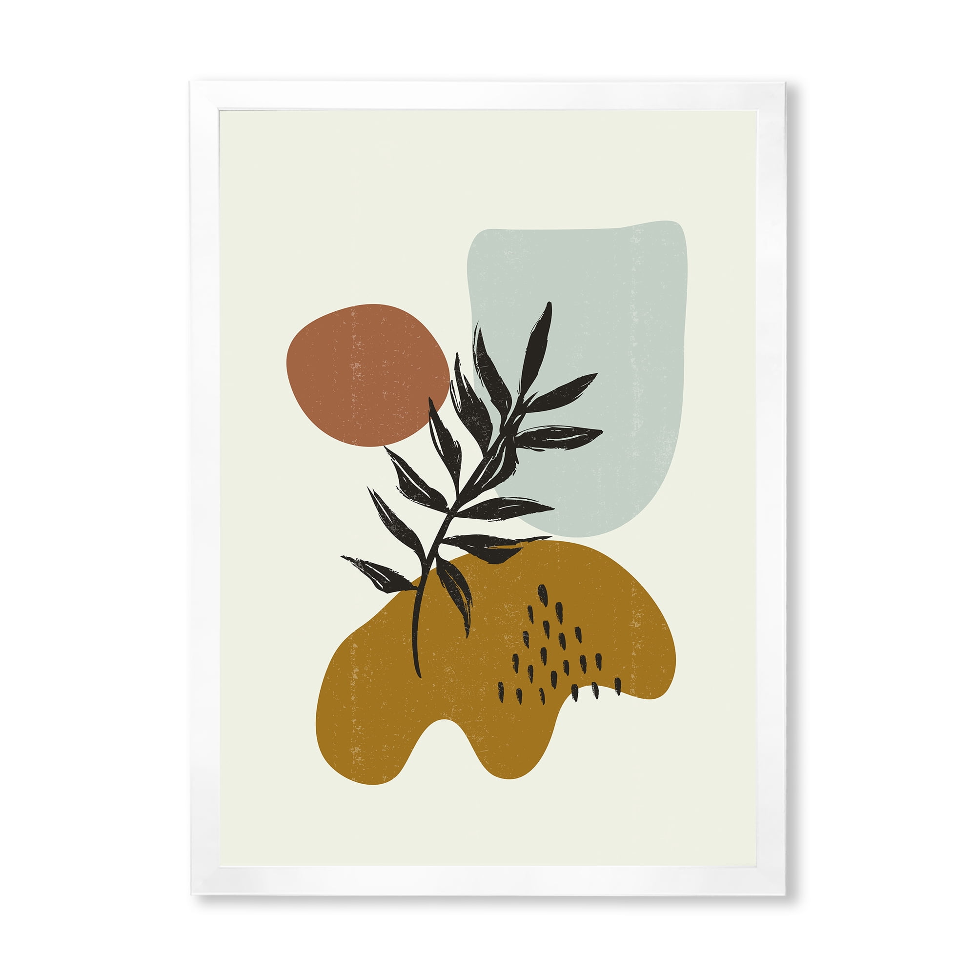 Designart 'Abstract Shapes With Botanical Minimalist Leaf II' Modern Framed Art Print