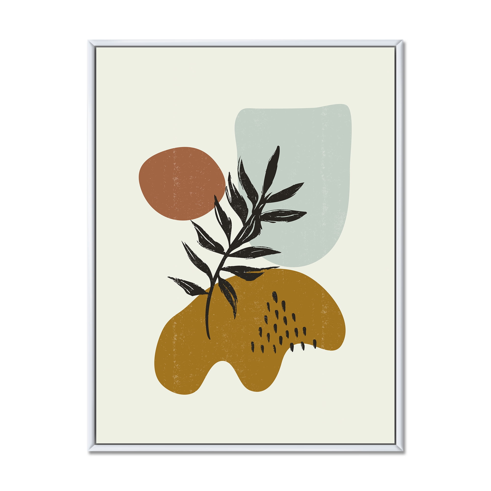 Designart 'Abstract Shapes With Botanical Minimalist Leaf II' Modern Framed Canvas Wall Art Print