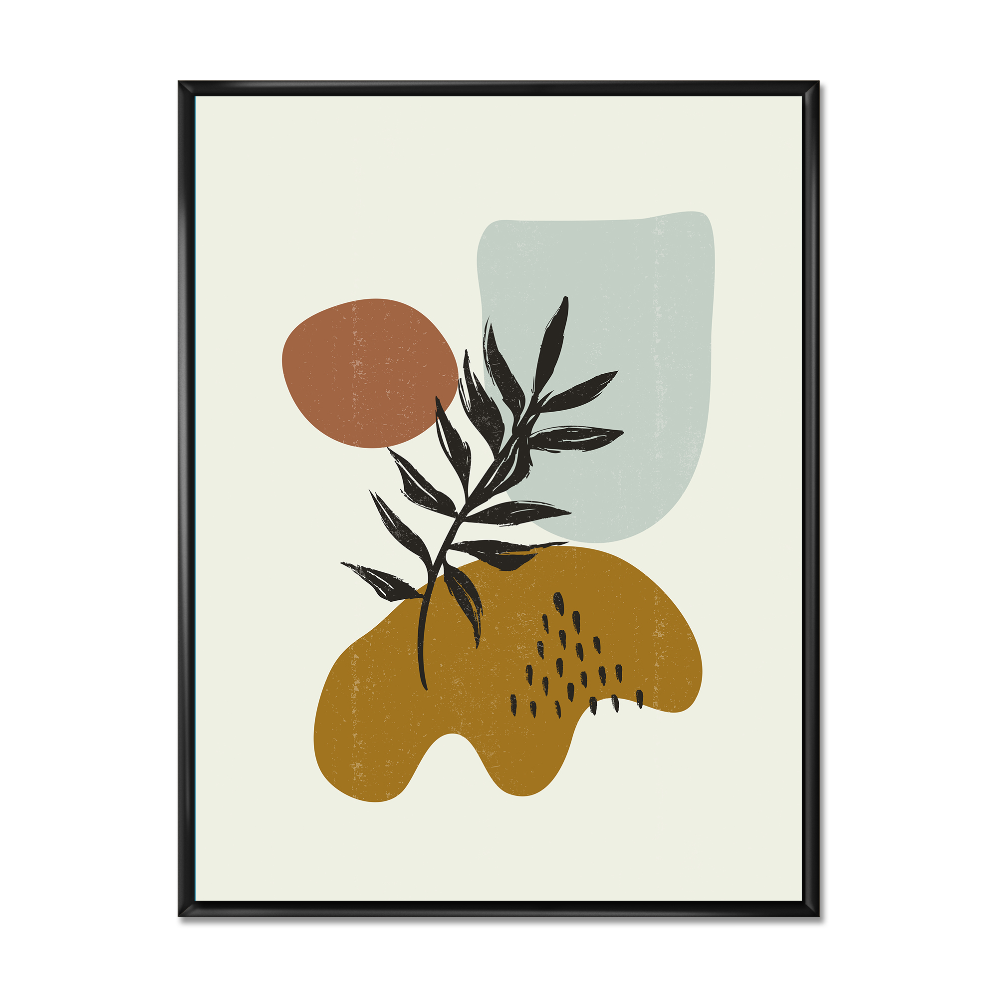 Designart 'Abstract Shapes With Botanical Minimalist Leaf II' Modern Framed Canvas Wall Art Print