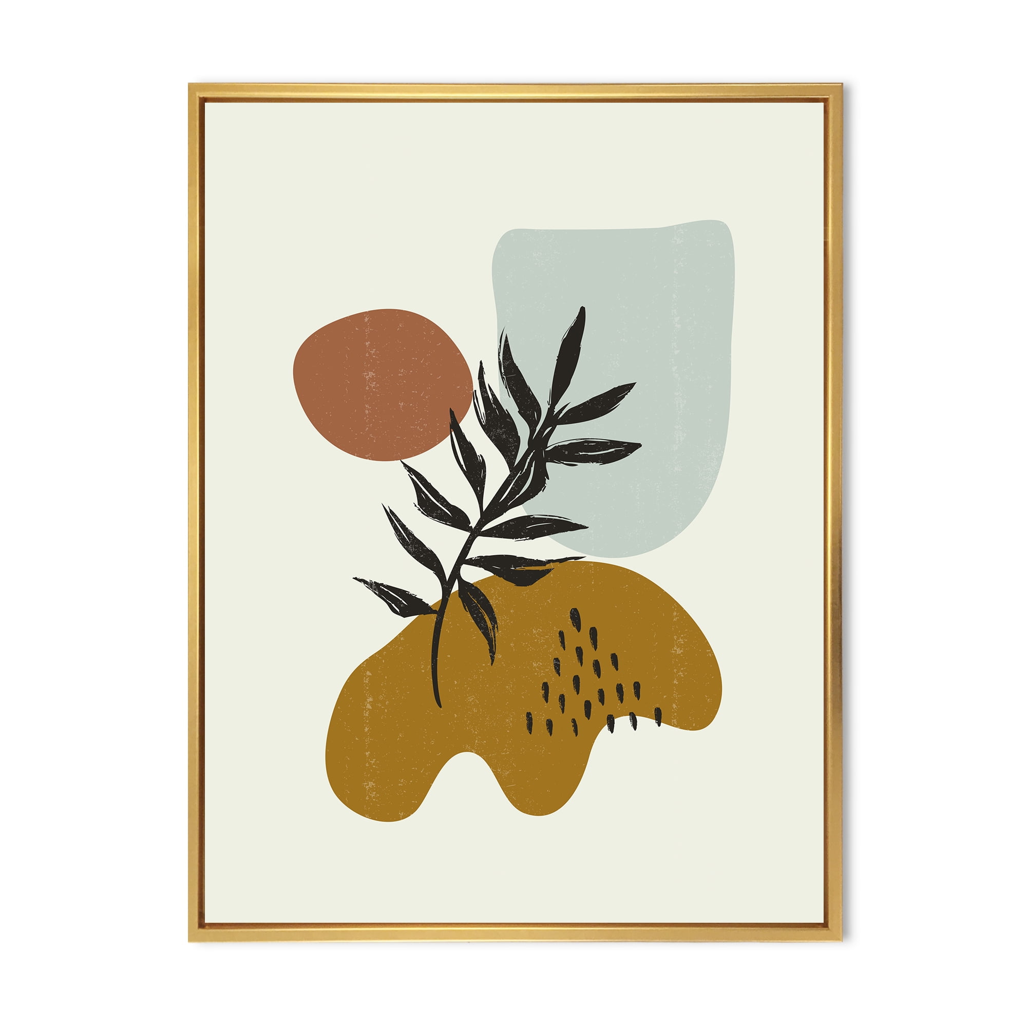 Designart 'Abstract Shapes With Botanical Minimalist Leaf II' Modern Framed Canvas Wall Art Print