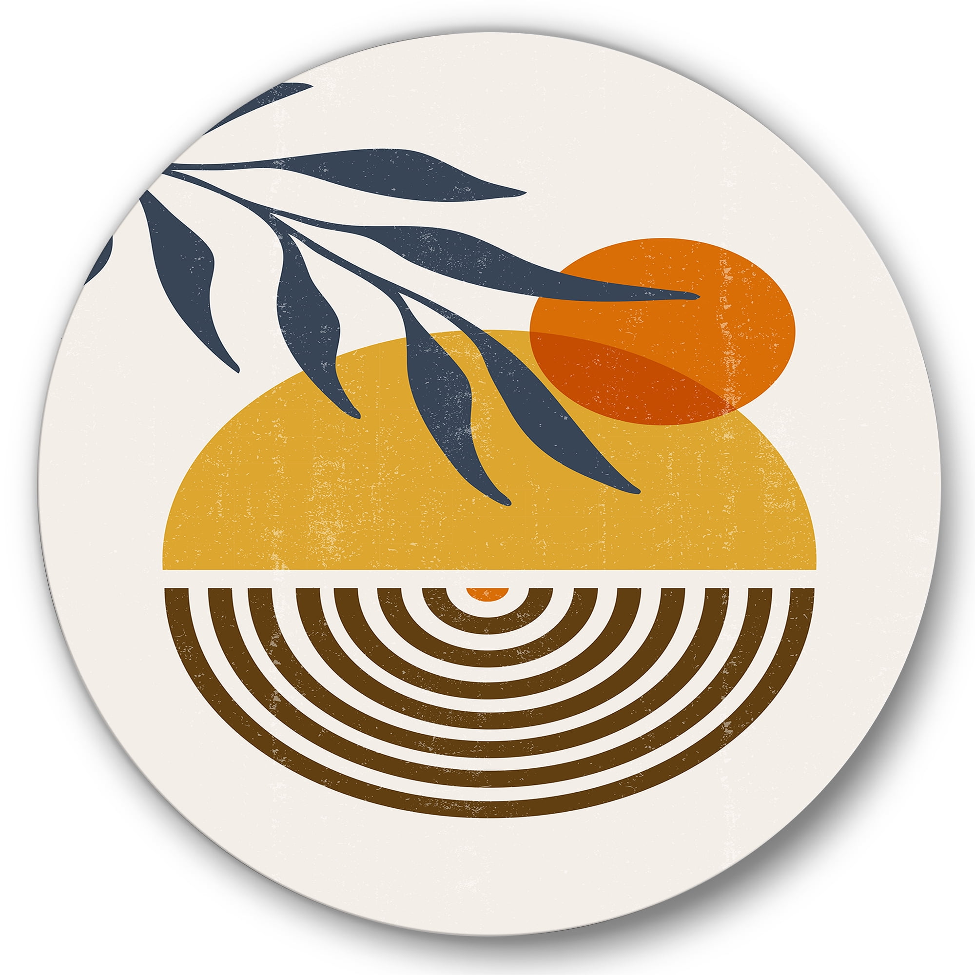 Designart 'Abstract Shapes With Botanical Minimalist Leaf IV' Modern Circle Metal Wall Art 11x11 - Disc of 11