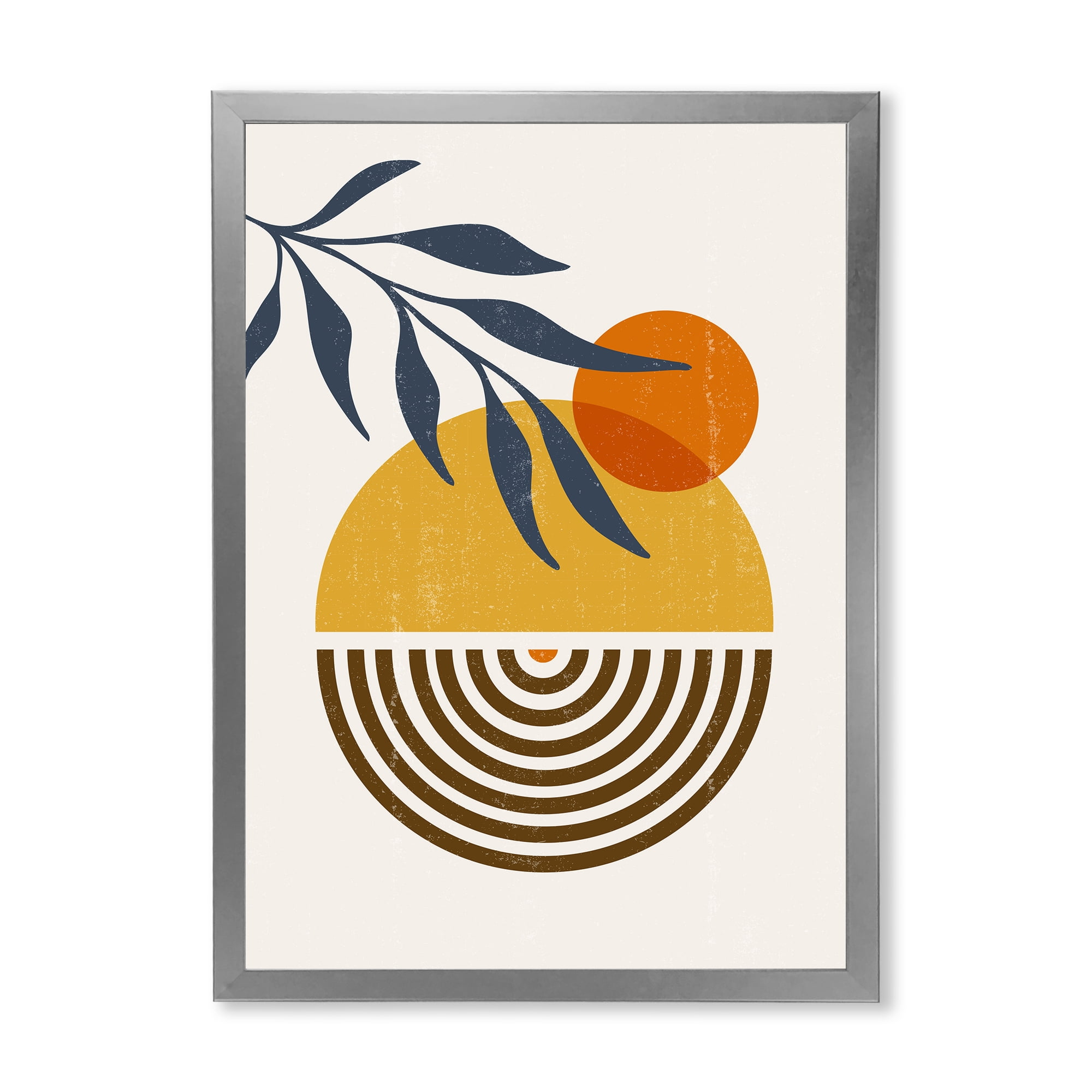 Designart 'Abstract Shapes With Botanical Minimalist Leaf IV' Modern Framed Art Print