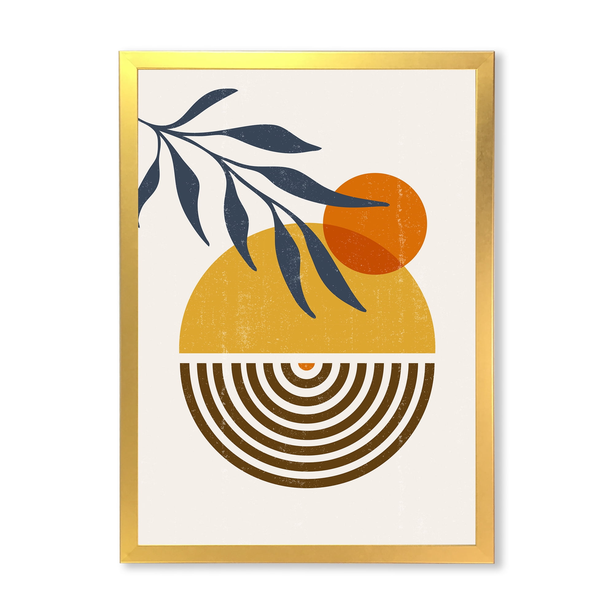 Designart 'Abstract Shapes With Botanical Minimalist Leaf IV' Modern Framed Art Print