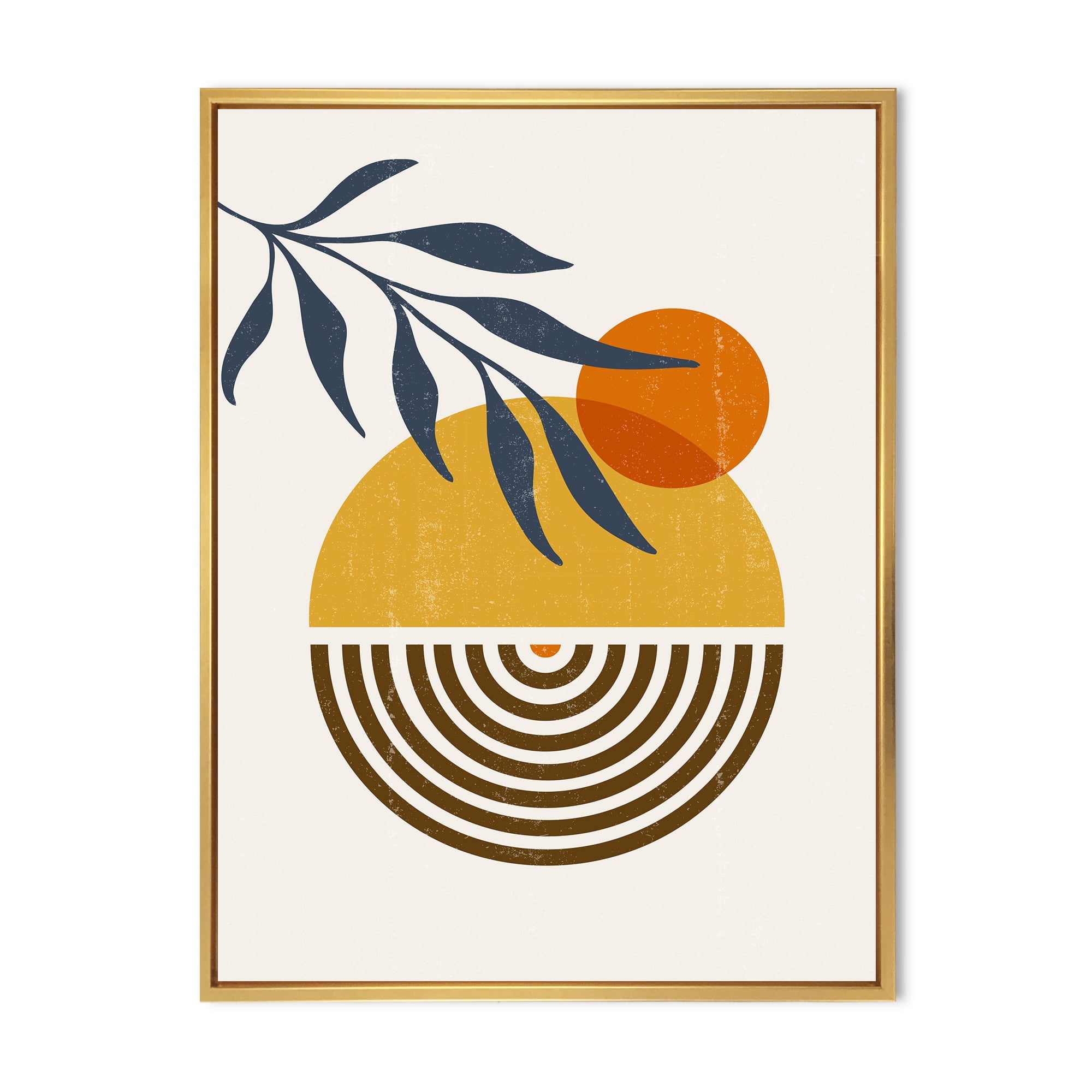 Designart 'Abstract Shapes With Botanical Minimalist Leaf IV' Modern Framed Canvas Wall Art Print