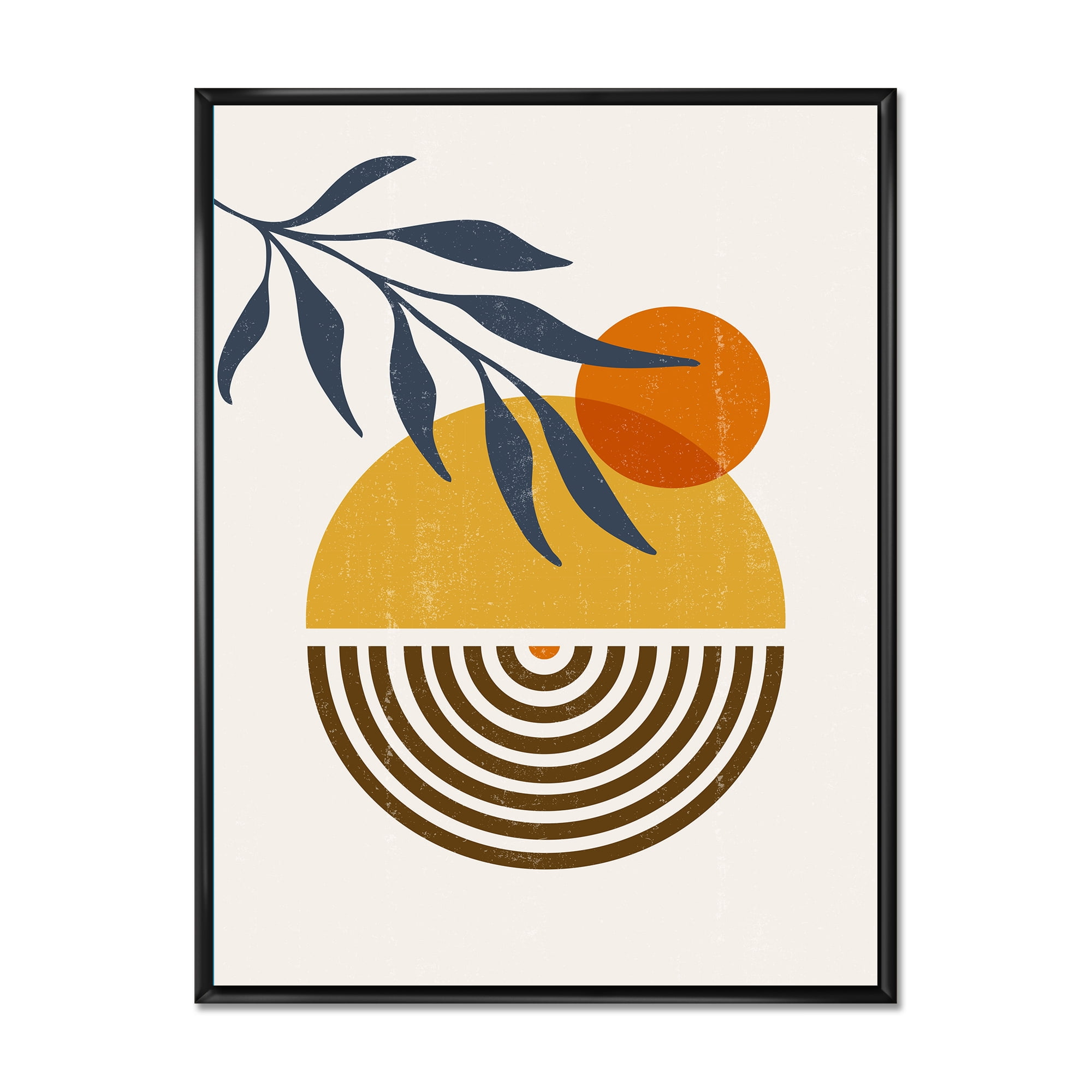 Designart 'Abstract Shapes With Botanical Minimalist Leaf IV' Modern Framed Canvas Wall Art Print