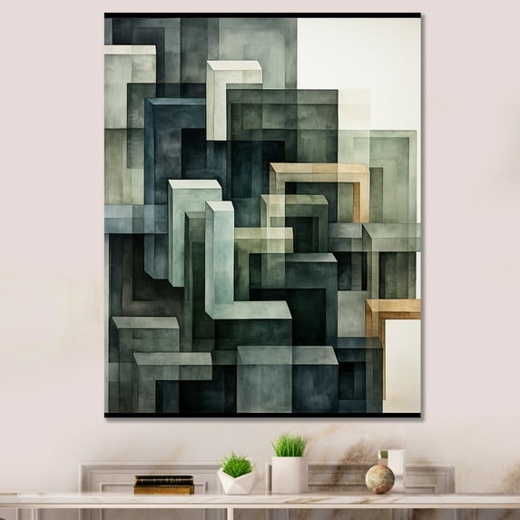 Designart "Abstract Shapes With Indigo Illusion I" Abstract Shapes Wall Art Prints