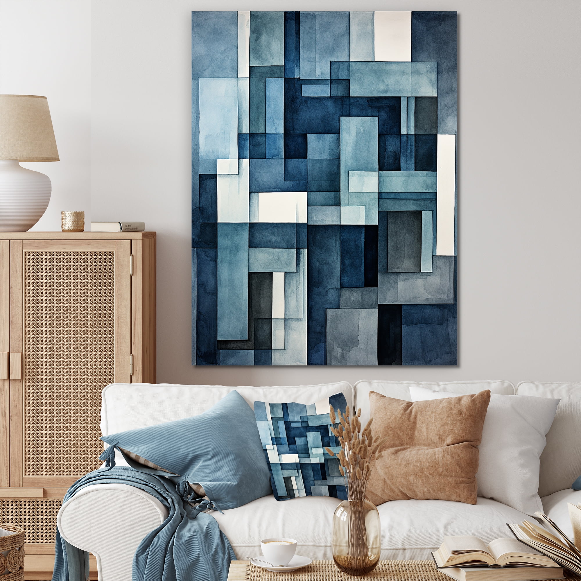 Indigo Illusion Abstract Shapes Canvas Wall Art