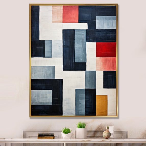 Designart "Abstract Shapes With Indigo Illusion IV" Abstract Shapes Floater Framed Canvas Prints