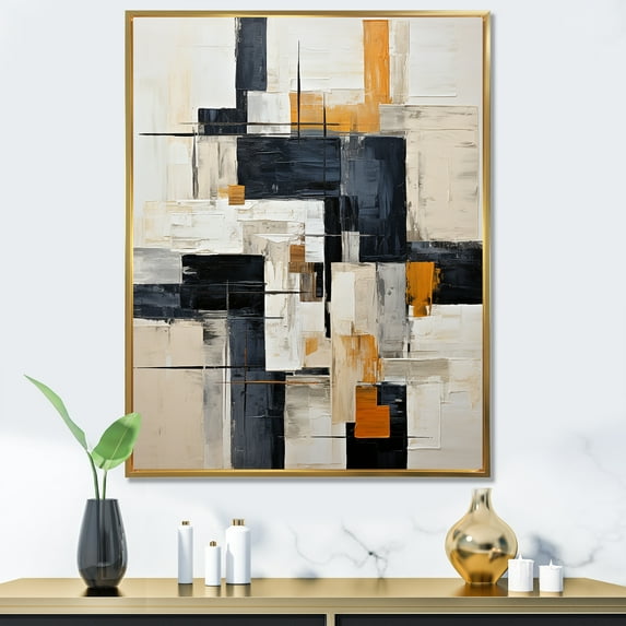 Designart "Abstract Shapes With Ivory Illusions II" Abstract Shapes Floater Framed Canvas Wall Art