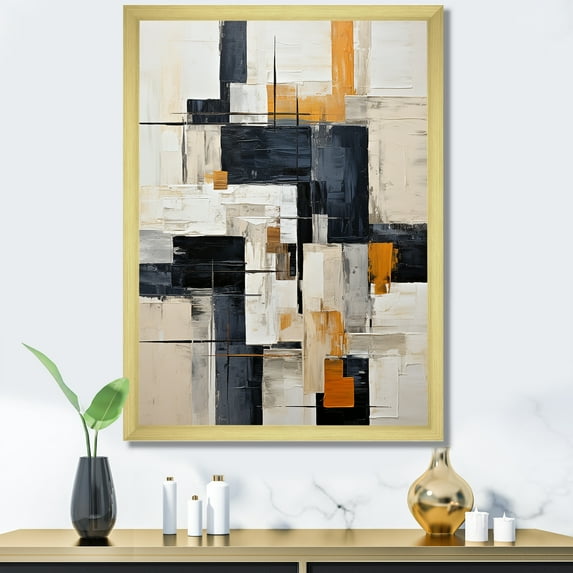Designart "Abstract Shapes With Ivory Illusions II" Abstract Shapes Picture Framed Canvas Wall Art