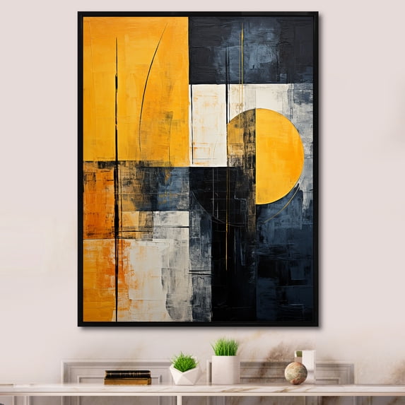 Designart "Abstract Shapes With Lemon Loops" Abstract Shapes Floater Framed Canvas Prints