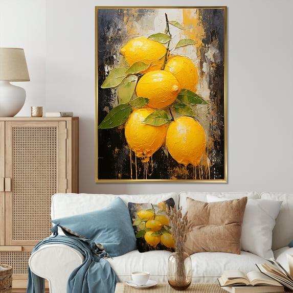 Designart "Abstract Shapes With Lemon Loops I" Abstract Shapes Floater Framed Wall Decor