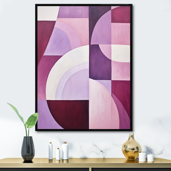 Designart "Abstract Shapes With Mauve Motion" Abstract Shapes Floater Framed Canvas Wall Art