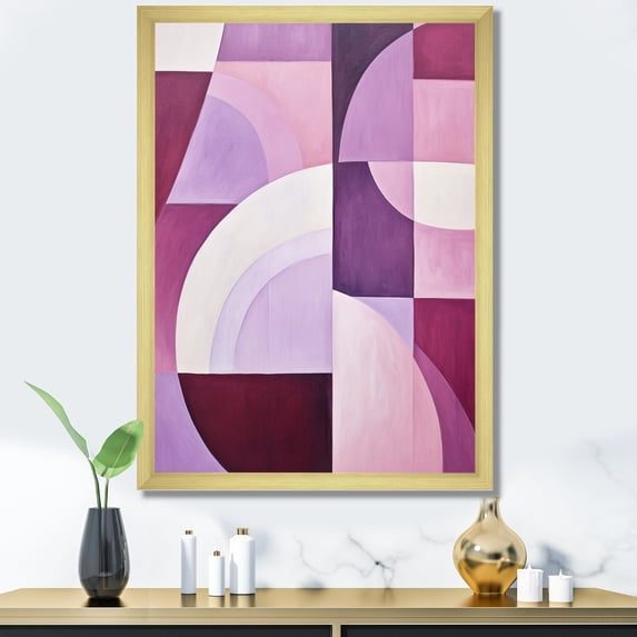 Designart "Abstract Shapes With Mauve Motion" Abstract Shapes Picture Framed Canvas Wall Art