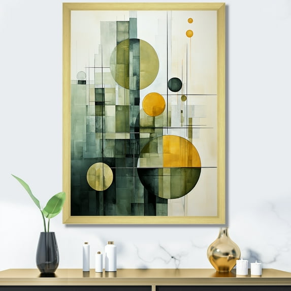 Designart "Abstract Shapes With Olive Orbits I" Abstract Shapes Picture Framed Canvas Art Print
