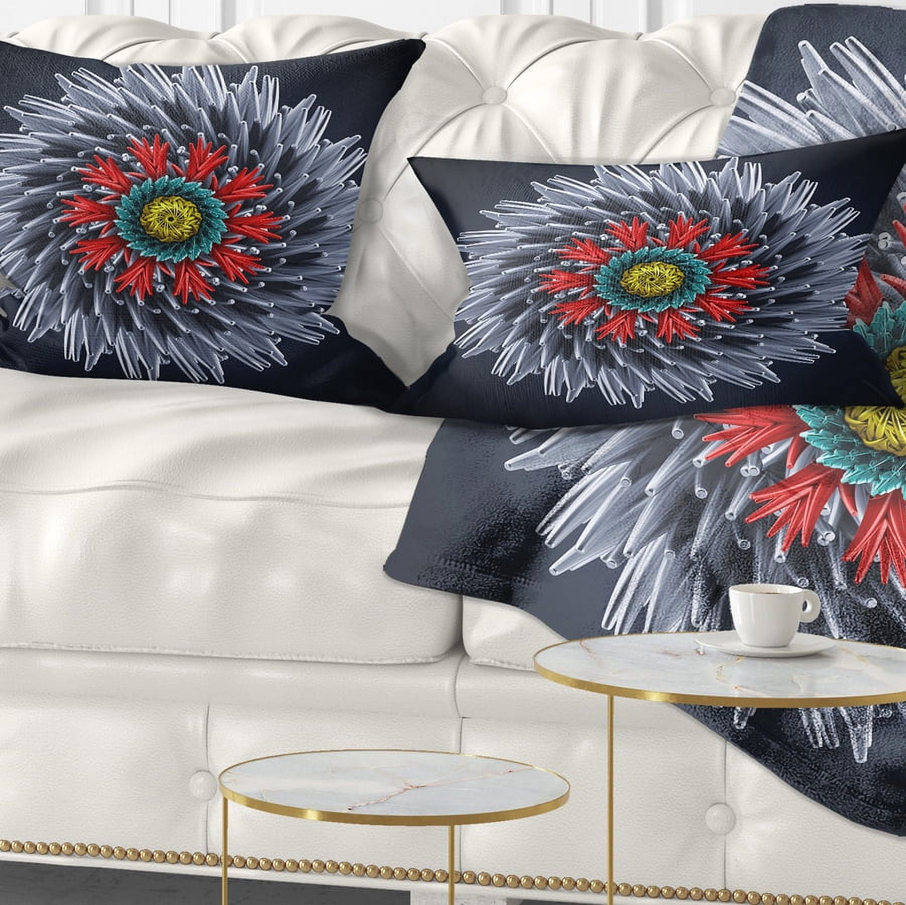 Designart Abstract Silver 3D Flower - Abstract Throw Pillow - 12x20