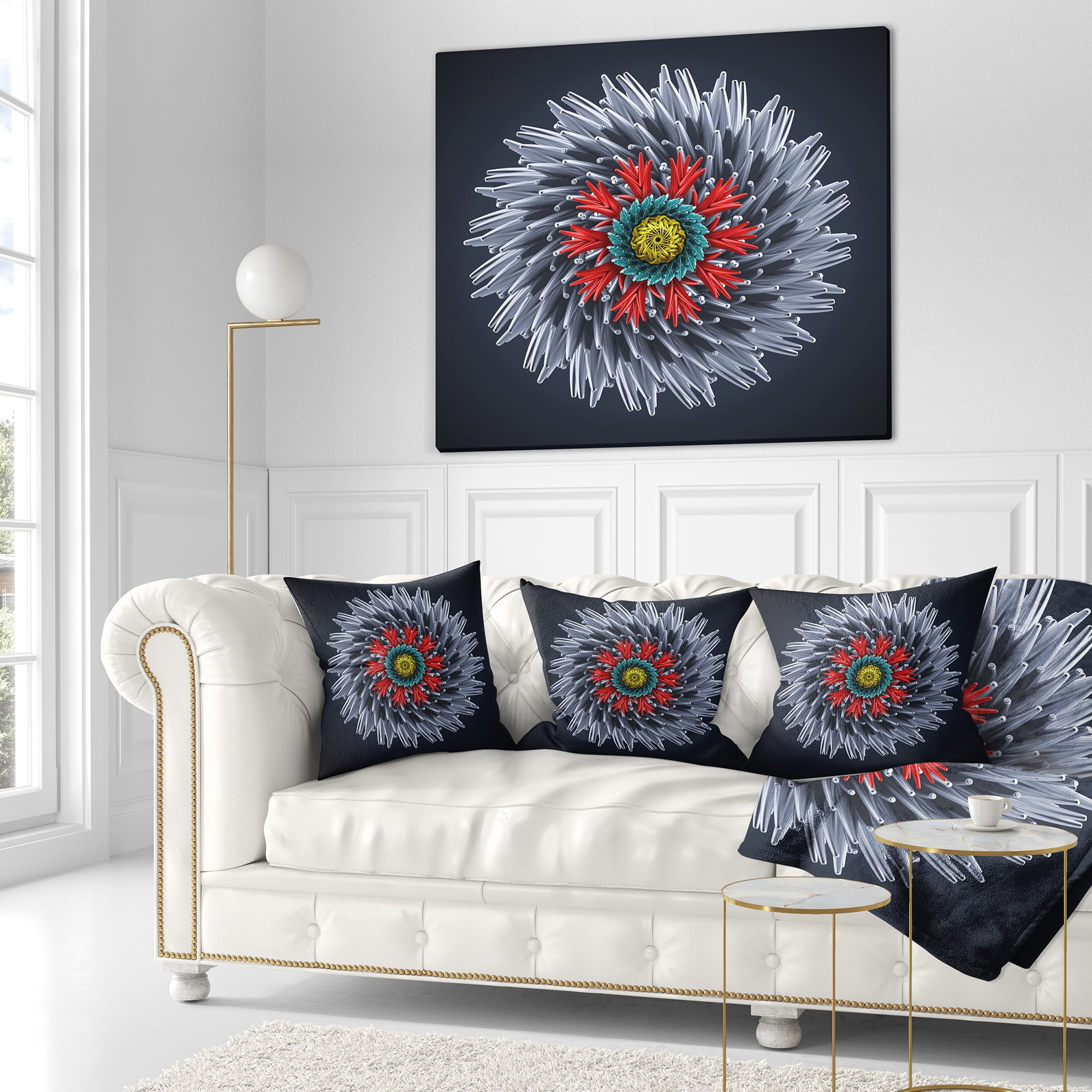 Designart Abstract Silver 3D Flower - Abstract Throw Pillow - 18x18